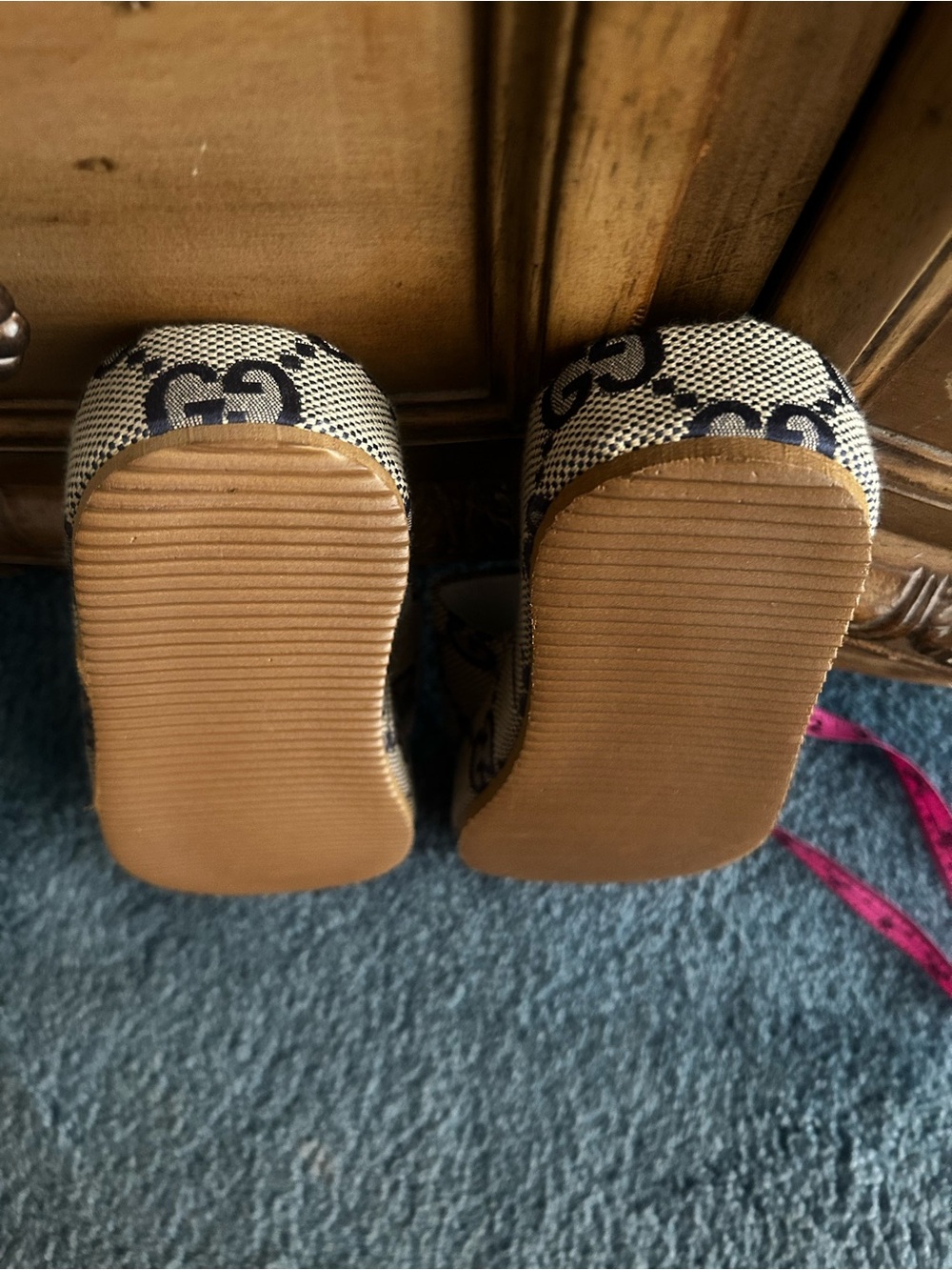 Beige and Navy G Slide Sandals - Picture 9 of 11
